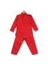 Sishu Boy's Red Pure Cotton Pathani Styl Kurta With Pyjama Set